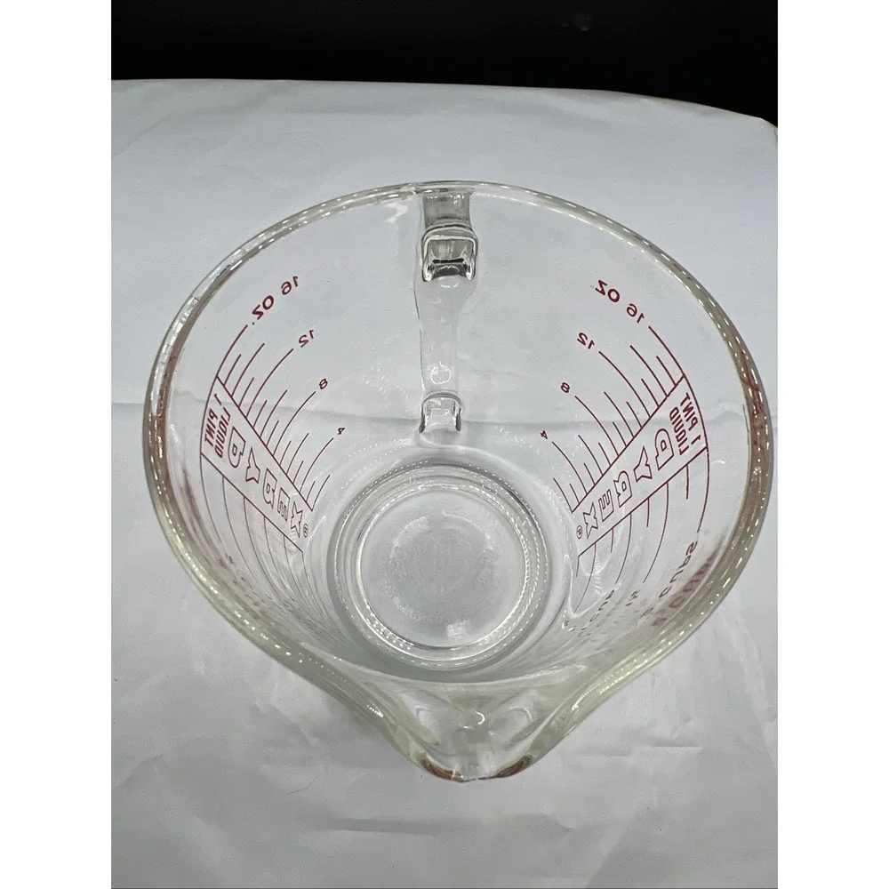 Vintage 1950s Pyrex 516 Glass Measuring Cup 2 Cup Closed D-Handle USA Logo